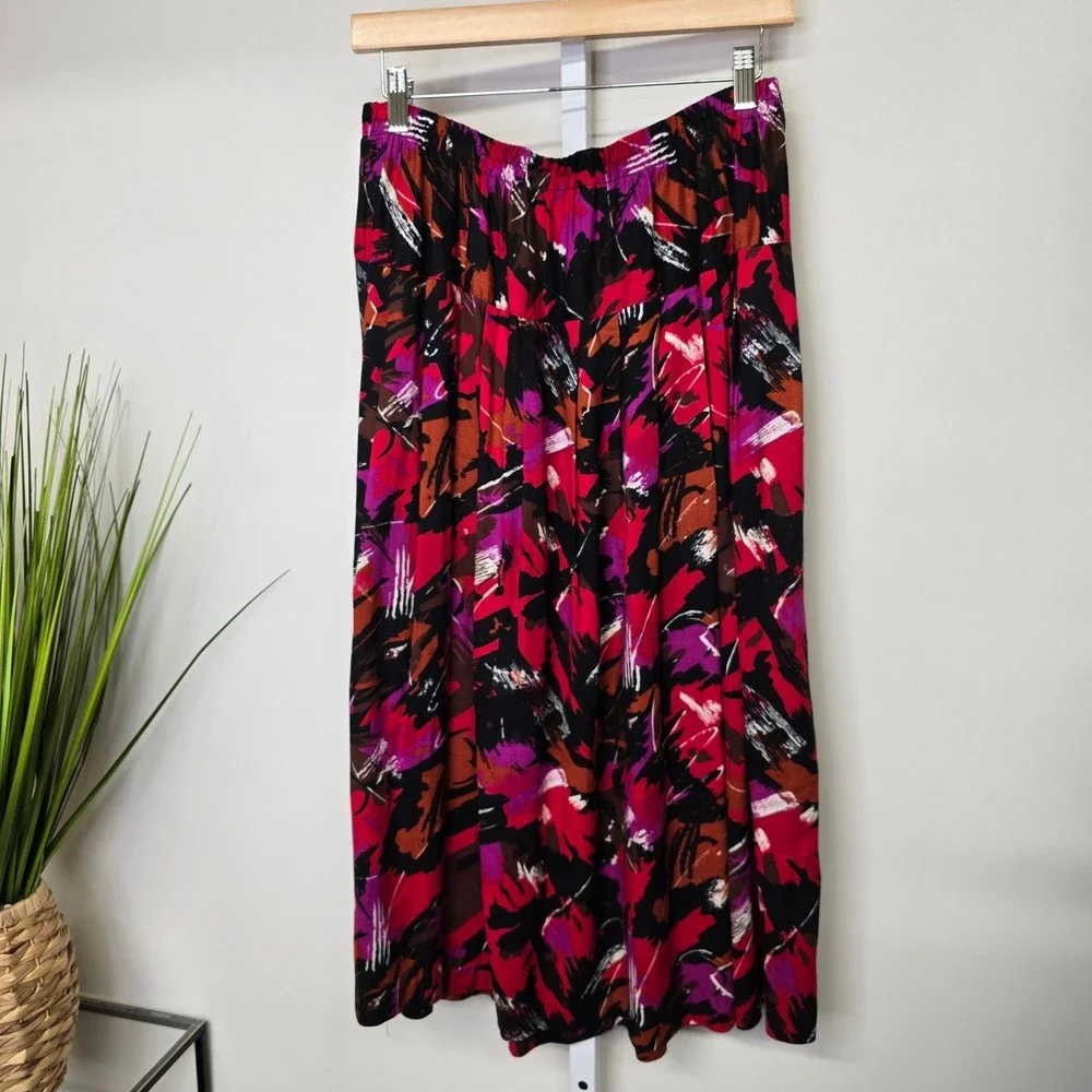 That's‎ These Pink Purple Abstract Print Midi Skirt Elastic Waist Rayon Size 32
